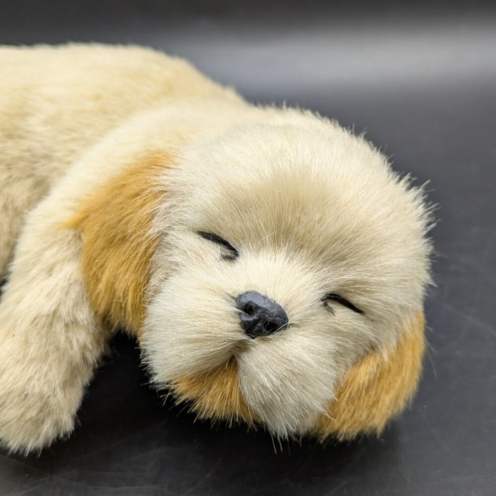 Sleeping Dog Shelf Sitter Blonde Napping Puppy Faux Fur Velvet 7" - Picture 7 of 7